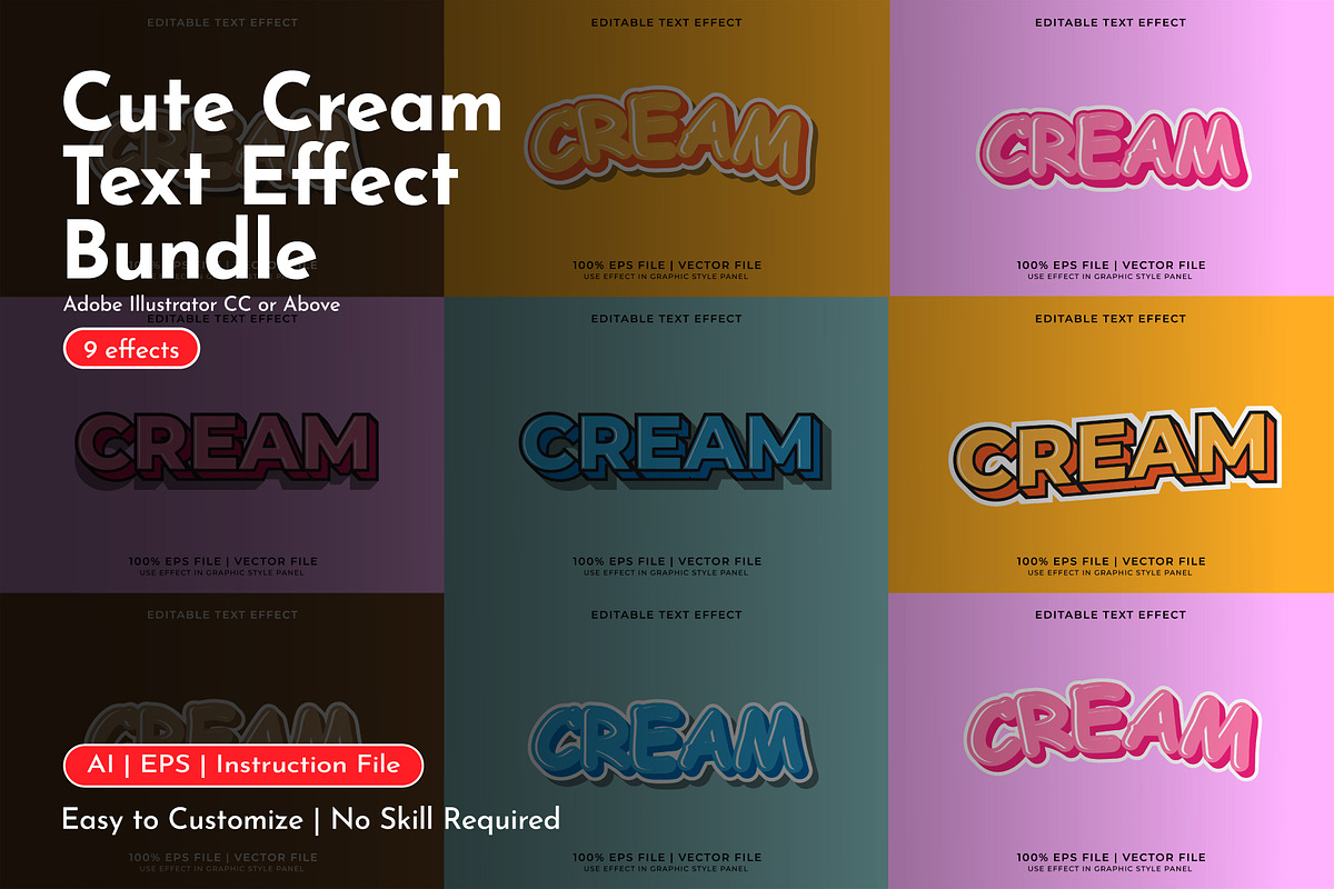 Cute Cream Text Effects Bundle, a Layer Style Add-On by WM48 Shop (Photo 1 of 10)