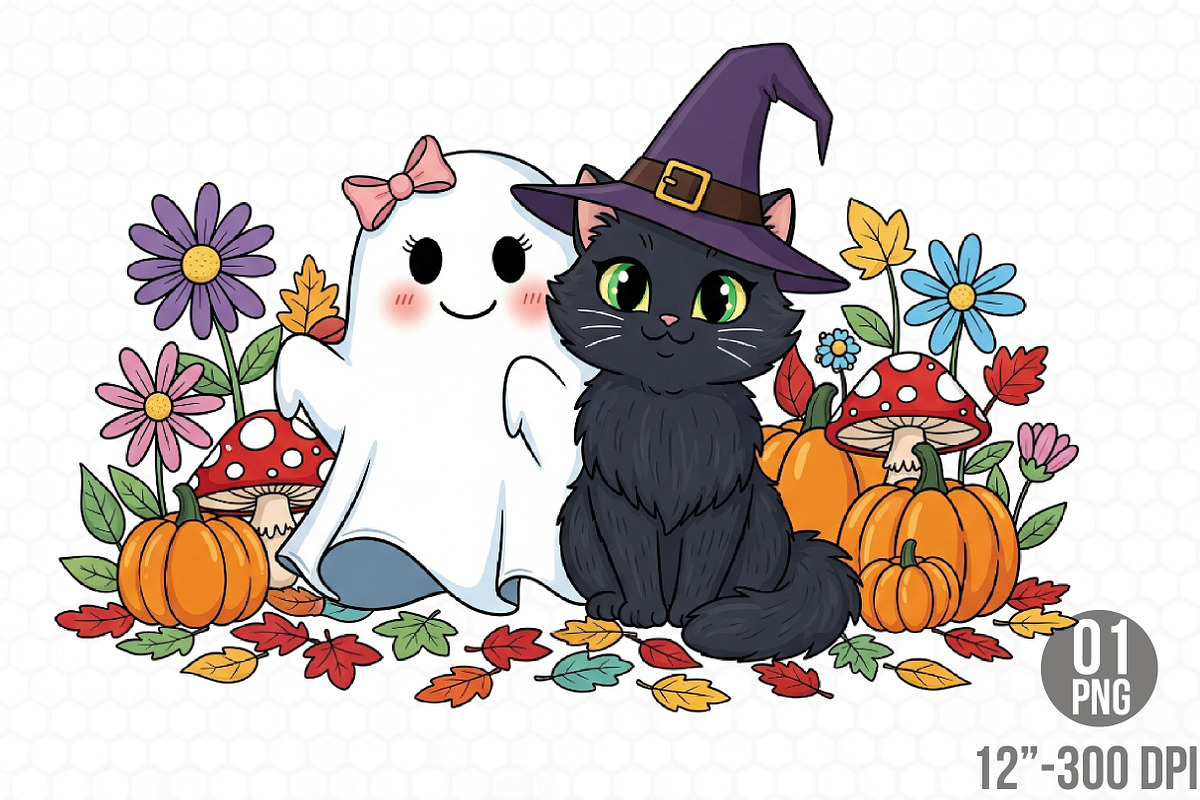 Halloween Fall Cute Ghost Cat Autumn, an Illustration by Designking (Photo 1 of 4)