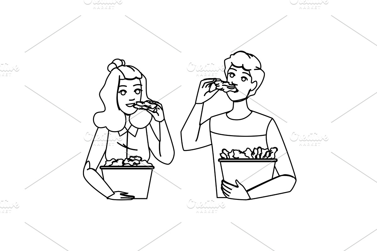 meat eating chicken wings vector, a Person Illustration by pikepicture