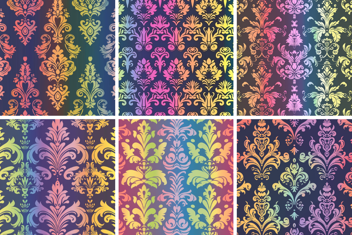 Rainbow Damask Seamless Patterns, a Pattern Graphic by PrintablesByFranklyn (Photo 3 of 4)