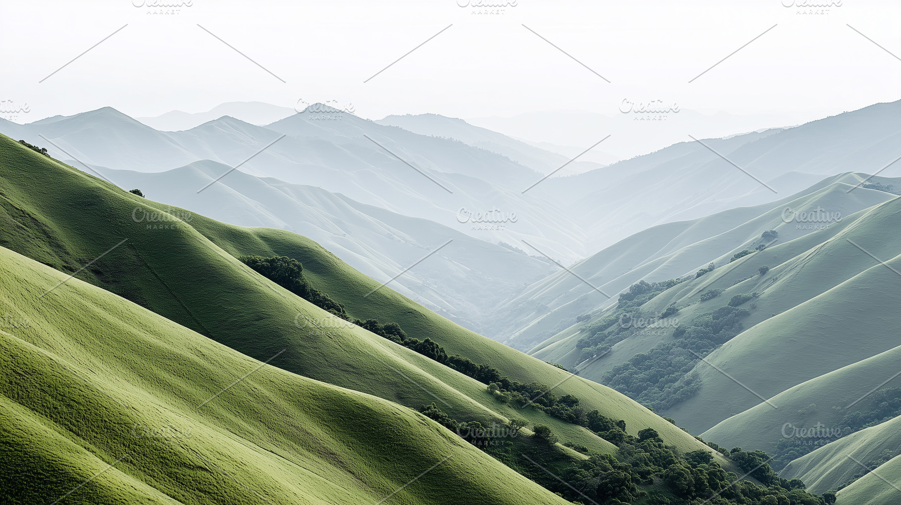 Rolling green hills covered in lush, a Nature Photo by MistyDay