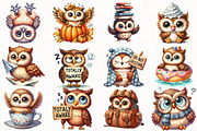 Watercolor Funny Owl Clipart, an Illustration by OK Design (Thumbnail 2 of 5)