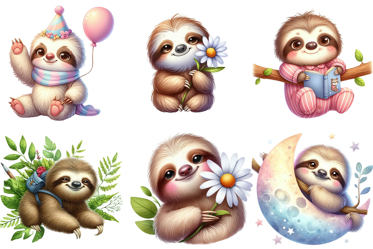 Sloth Watercolor Animal Clipart, an Illustration by Watercolor design (Photo 3 of 4)