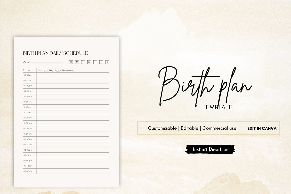 Simple Birth Plan Template, Editable, a Print Template by BrushstrokeArtGB (Photo 1 of 5)
