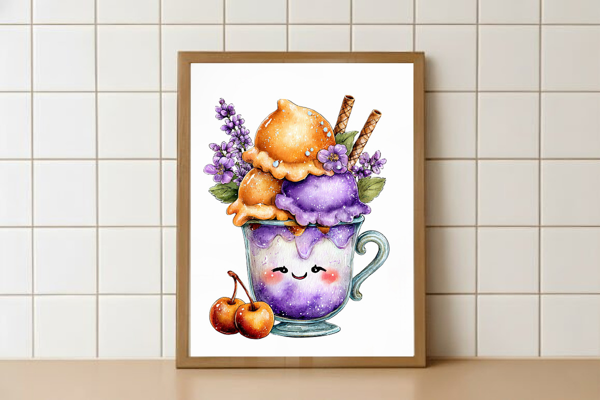 Whimsical smiling ice cream Clipart, a Decorative Illustration by Watercolor design (Photo 5 of 6)