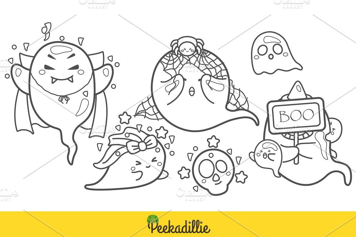 Ghost Halloween Digital StampOutline, a Seasonal Illustration by Peekadillie Art (Photo 3 of 3)