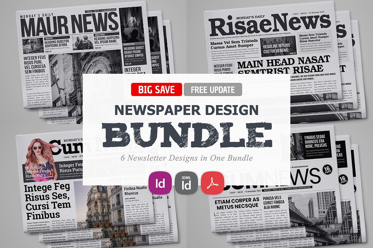 Newspaper Design Bundle - 6 in One, a Magazine Template by Miyaji75 (Photo 1 of 13)