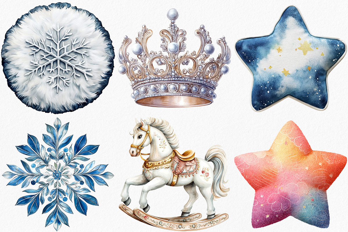 Watercolor White Christmas Clipart, an Illustration by Canvas Craft (Photo 2 of 8)