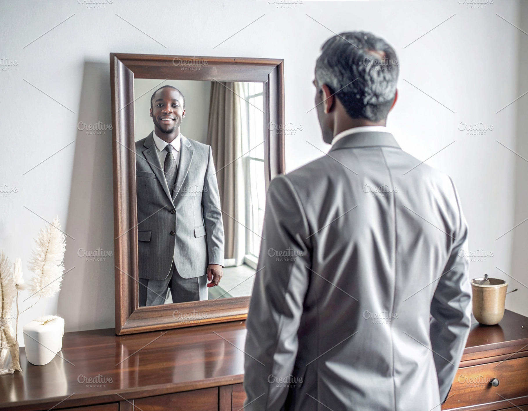Mature men facing reflections of his youth, a Person Photo by DanFLCreativo