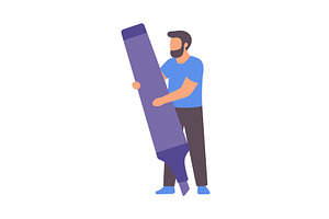 Bearded man holding oversized purple, a Person Illustration by GraphiShop