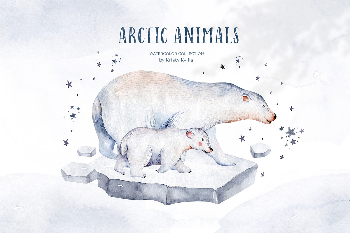 Arctic cute animals.  Watercolor set, an Animal Illustration by Peace ART (Photo 4 of 22)