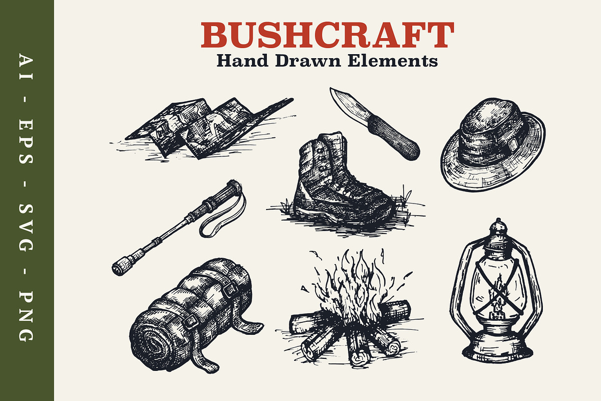 Hand Drawn Bushcraft Survival, an Illustration by Artolabs (Photo 2 of 6)