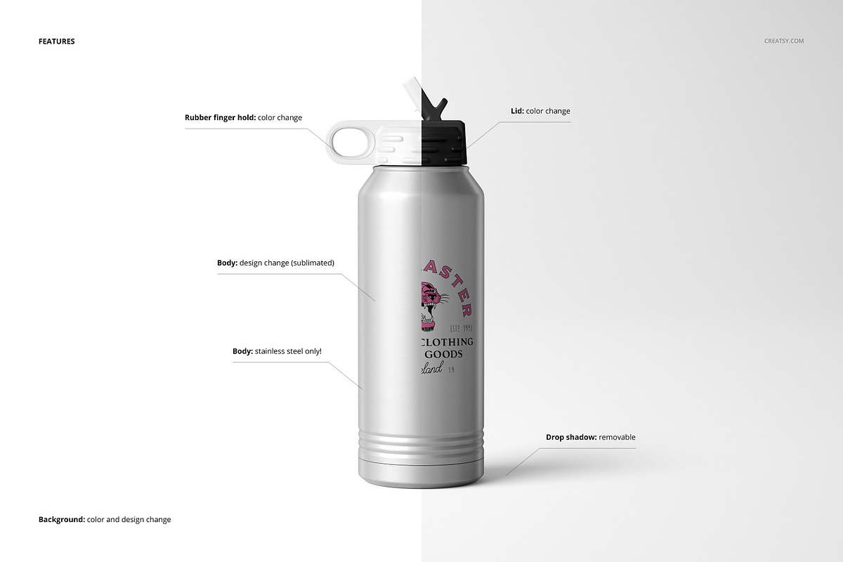 S. Steel 32 oz. Water Bottle Mockup, a Product Mockup by creatsy5 (Photo 3 of 12)