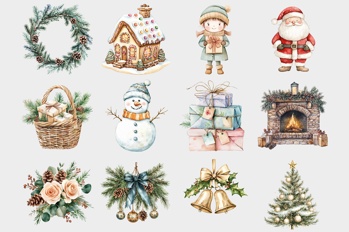 Watercolor Neutral Christmas Clipart, a Seasonal Illustration by Design Market (Photo 2 of 5)