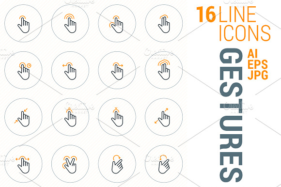 16 Line Icons Gestures