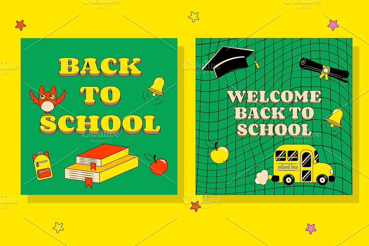Back To School 5 Retro Groovy Cards, an Education Illustration by T Bild (Photo 3 of 5)
