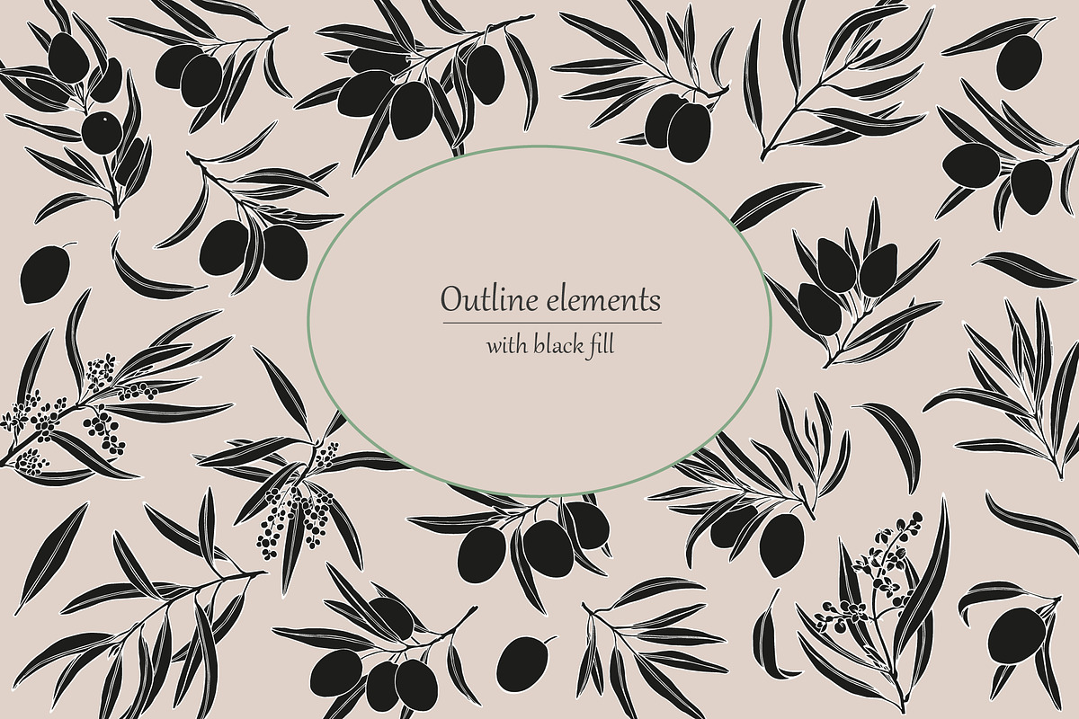 Olives branch. Graphics illustration, a Food Illustration by ON_lineart_store (Photo 11 of 12)