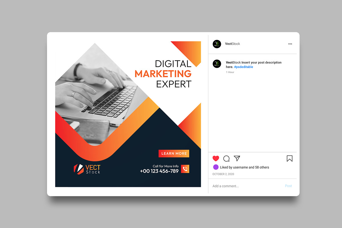 Digital Marketing Instagram Post, a Social Media Template by VectStock (Photo 1 of 3)