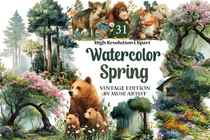 Watercolor Spring Clipart Bundle, an Illustration by DreamArtGraphic