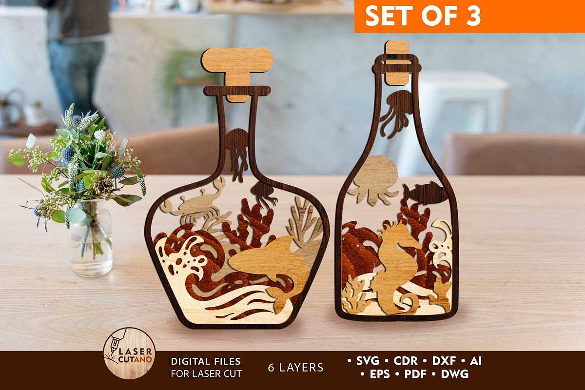 Sea Bottle Bundle Multilayer Decor, a Templates & Theme by LaserCutano (Photo 1 of 4)