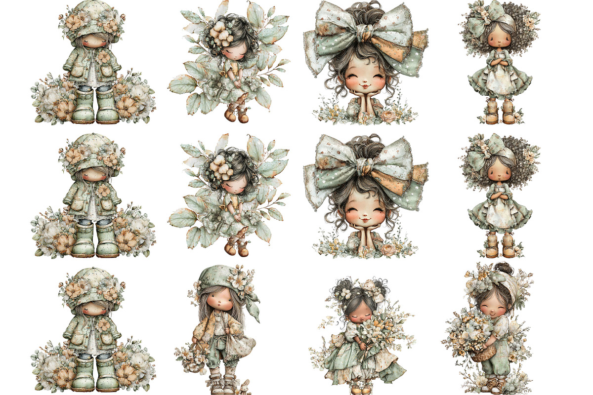Whimsical Spring Girl Clipart, an Illustration by Designking (Photo 3 of 5)