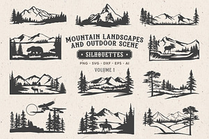 Mountain Scenes Silhouettes Vector 1
