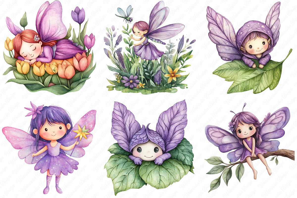 Watercolor Magical Garden Purple png, an Illustration by Watercolor design (Photo 3 of 13)