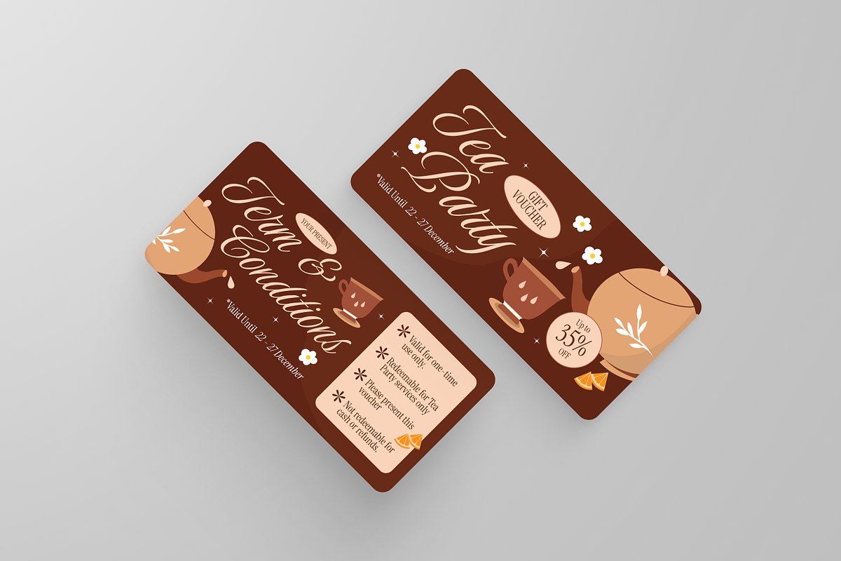 Brown Tea Party Gift Voucher, a Card Template by Annora Studio (Photo 4 of 6)