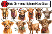 Cute Christmas Highland Cow, an Illustration by Design Market (Thumbnail 1 of 3)