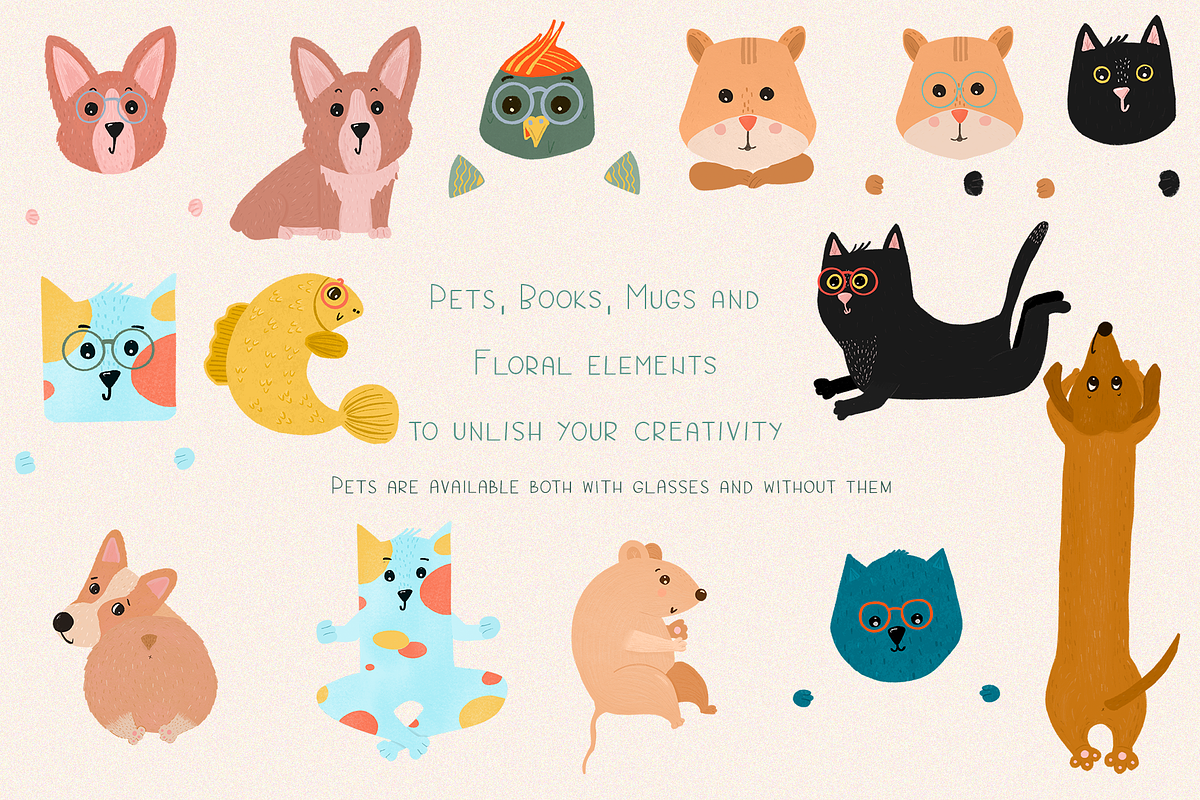 Cute pets reading the books. Clipart, an Animal Illustration by PenguinArtStudio (Photo 5 of 13)