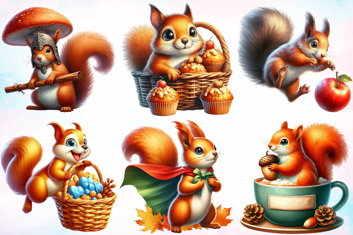 Autumn Funny Squirrel Clipart Bundle, a Seasonal Illustration by Canvas Craft (Photo 3 of 8)