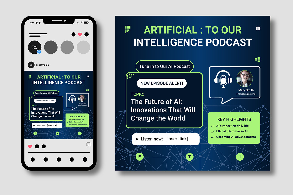 Artificial intelligence podcast, a Social Media Template by MightyDesign (Photo 1 of 7)
