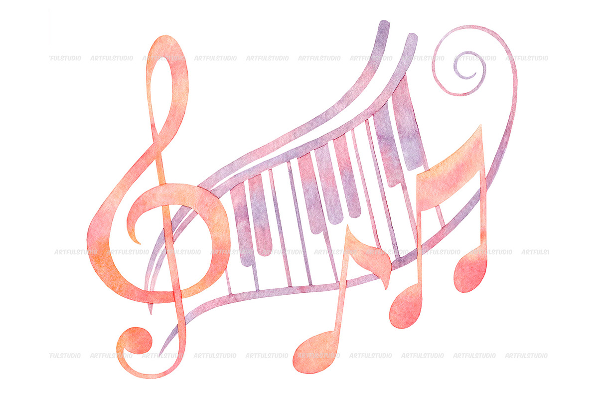 Watercolor musical notes clipart, an Object Illustration by ArtfulStudio (Photo 8 of 8)