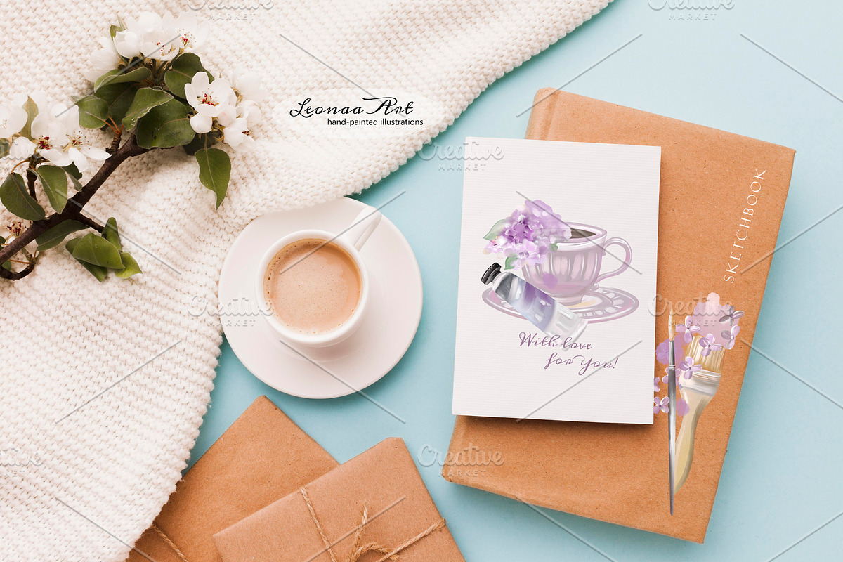 Lilac Watercolor Clipart Set, a Seasonal Illustration by Leonaa art (Photo 4 of 8)