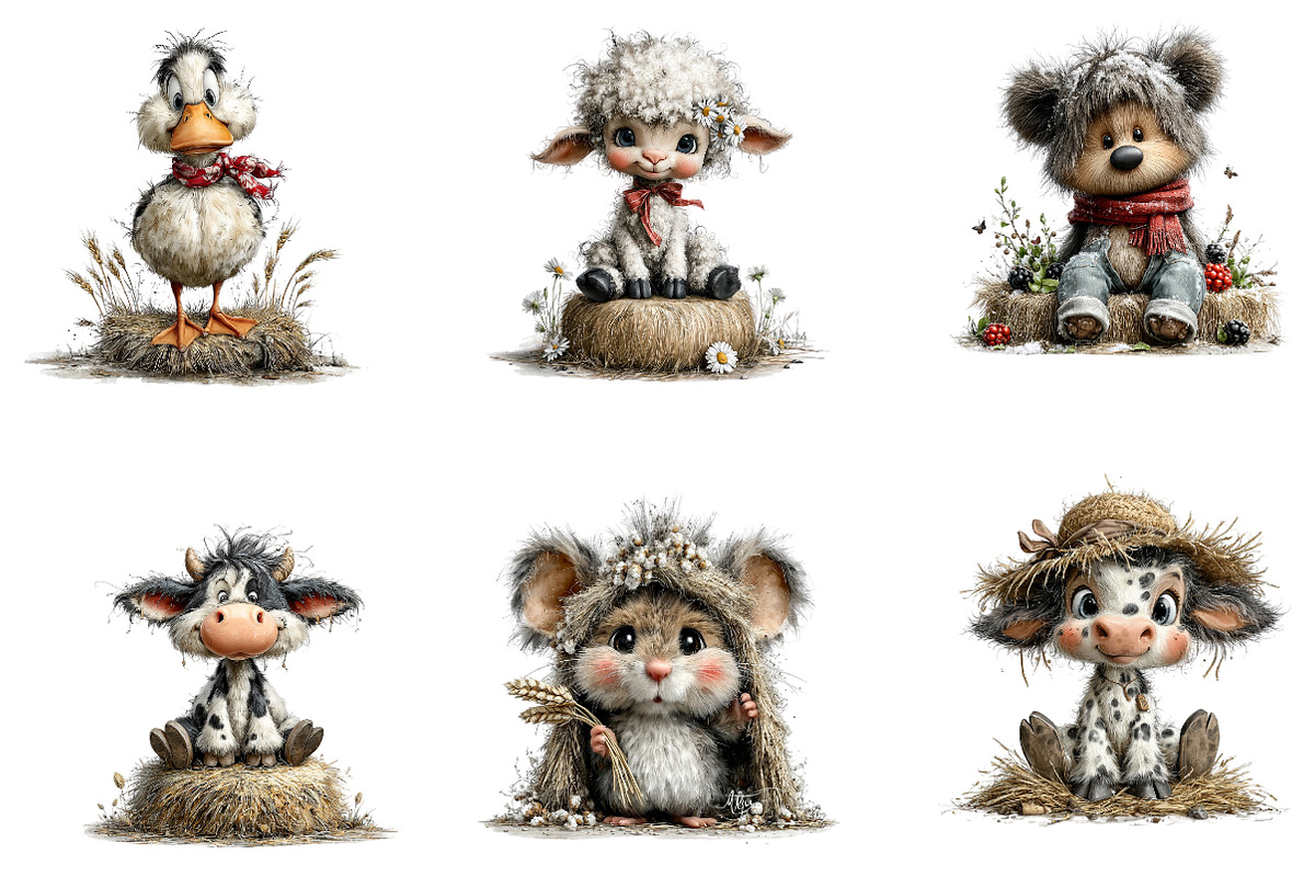 Hay Bale Animals Watercolor Clipart, a Seasonal Illustration by CreationArt (Photo 5 of 5)