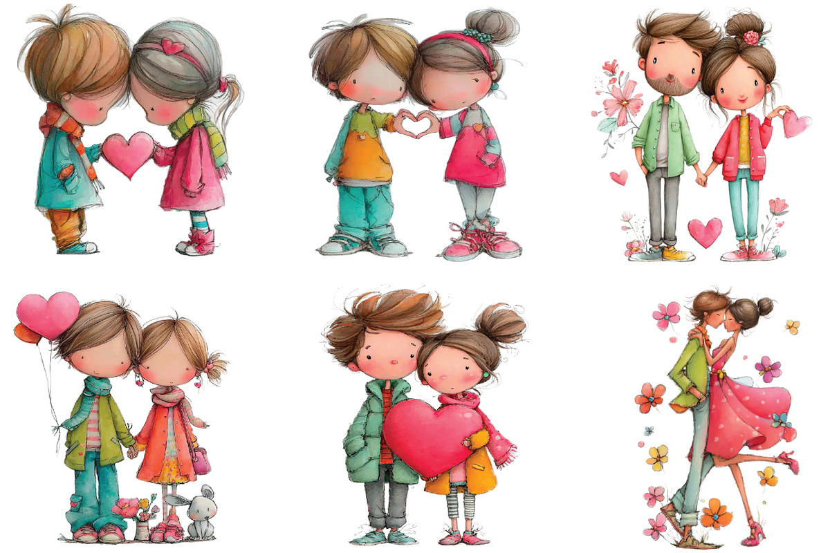 Watercolor Valentine Couple Clipart, an Illustration by CraftArtStudio (Photo 5 of 6)