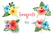 Tropical flowers and leaves., a Decorative Illustration by Elena Medvedeva (Thumbnail 4 of 8)