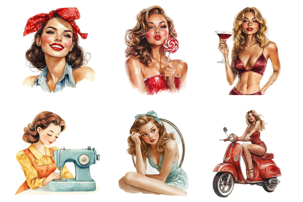 Vintage Retro Pin Up Girl PNGs, an Illustration by SinaCreation (Photo 3 of 5)