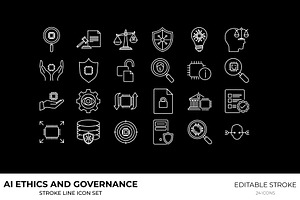 AI Ethics and Governance icon set, an Outline Icon by Unique Design Team