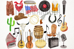 Watercolor Country Music Clipart