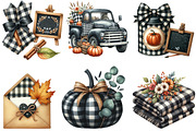 Watercolor Black Gingham Autumn PNG, an Illustration by Designking (Thumbnail 3 of 4)
