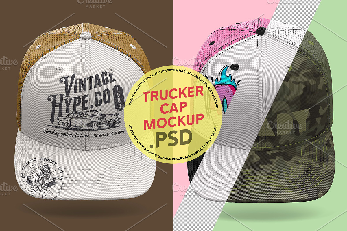 Trucker Cap Mockup – Front View, a Hat Mockup by LESZ Design (Photo 1 of 5)