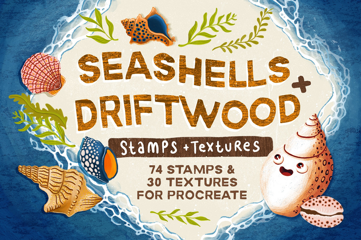 Seashells + Driftwood Procreate Set, a Brush Add-On by PrettyLittlePigs (Photo 1 of 10)