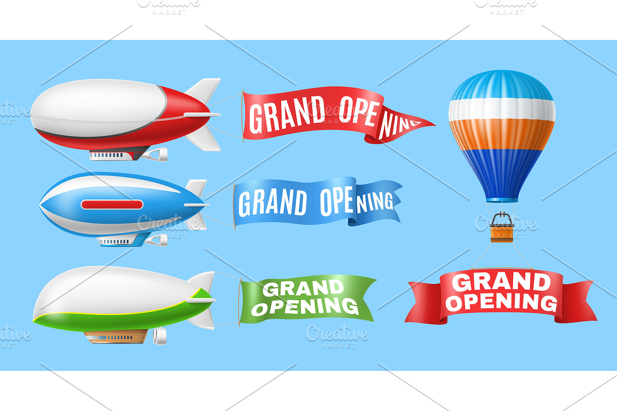 Retro airships with grand opening, a Transportation Illustration by YummyBuum