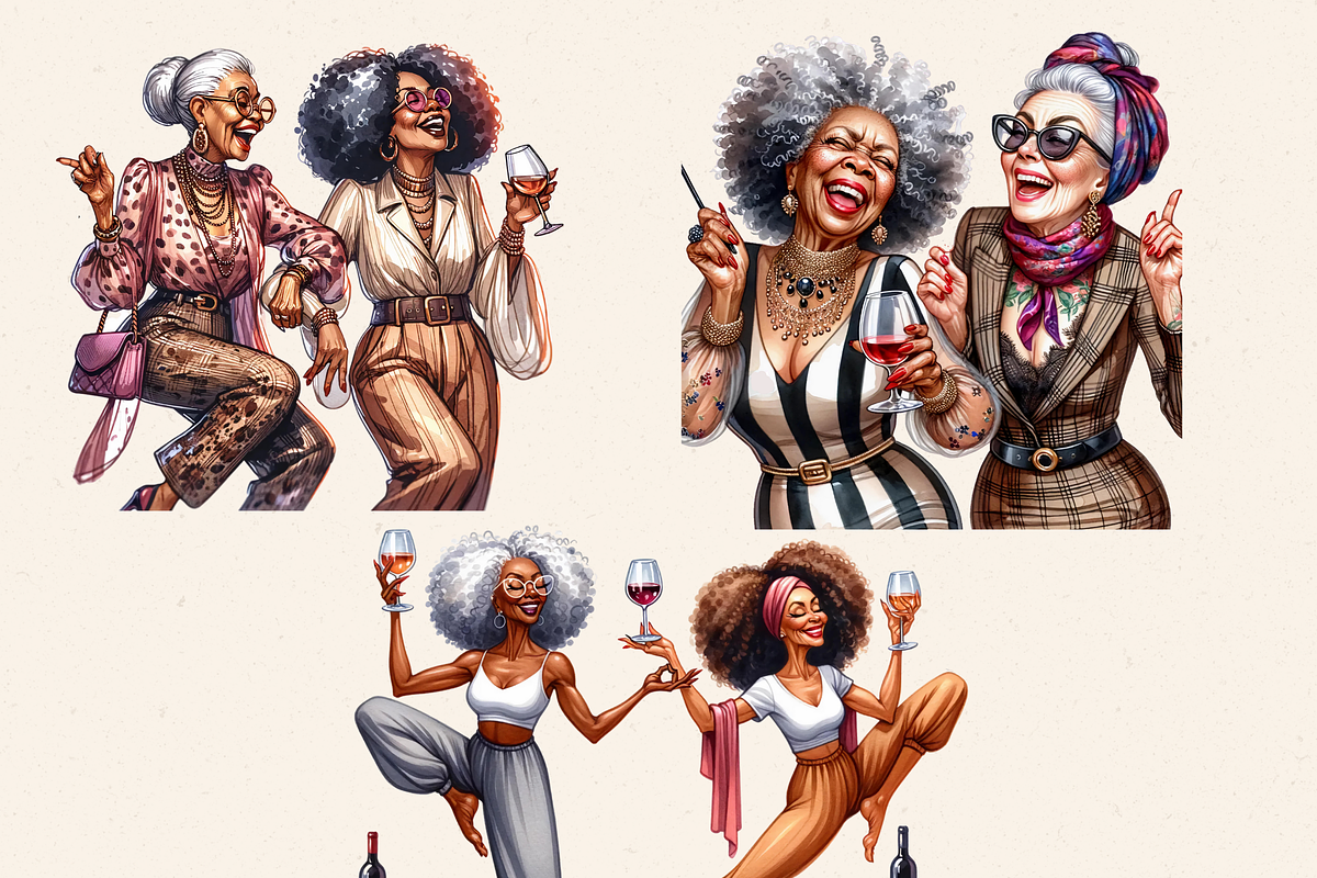 OLD LADY DRINKERS CLIPART PACK, a Person Illustration by Daring Digies (Photo 3 of 9)