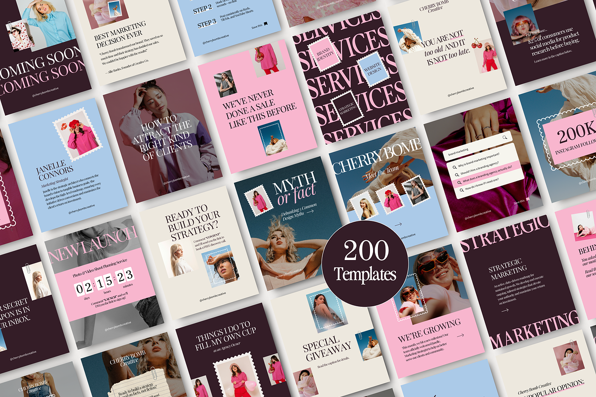 Pink Bold Instagram Canva Templates, a Social Media Template by Warmsoulgallery (Photo 1 of 11)