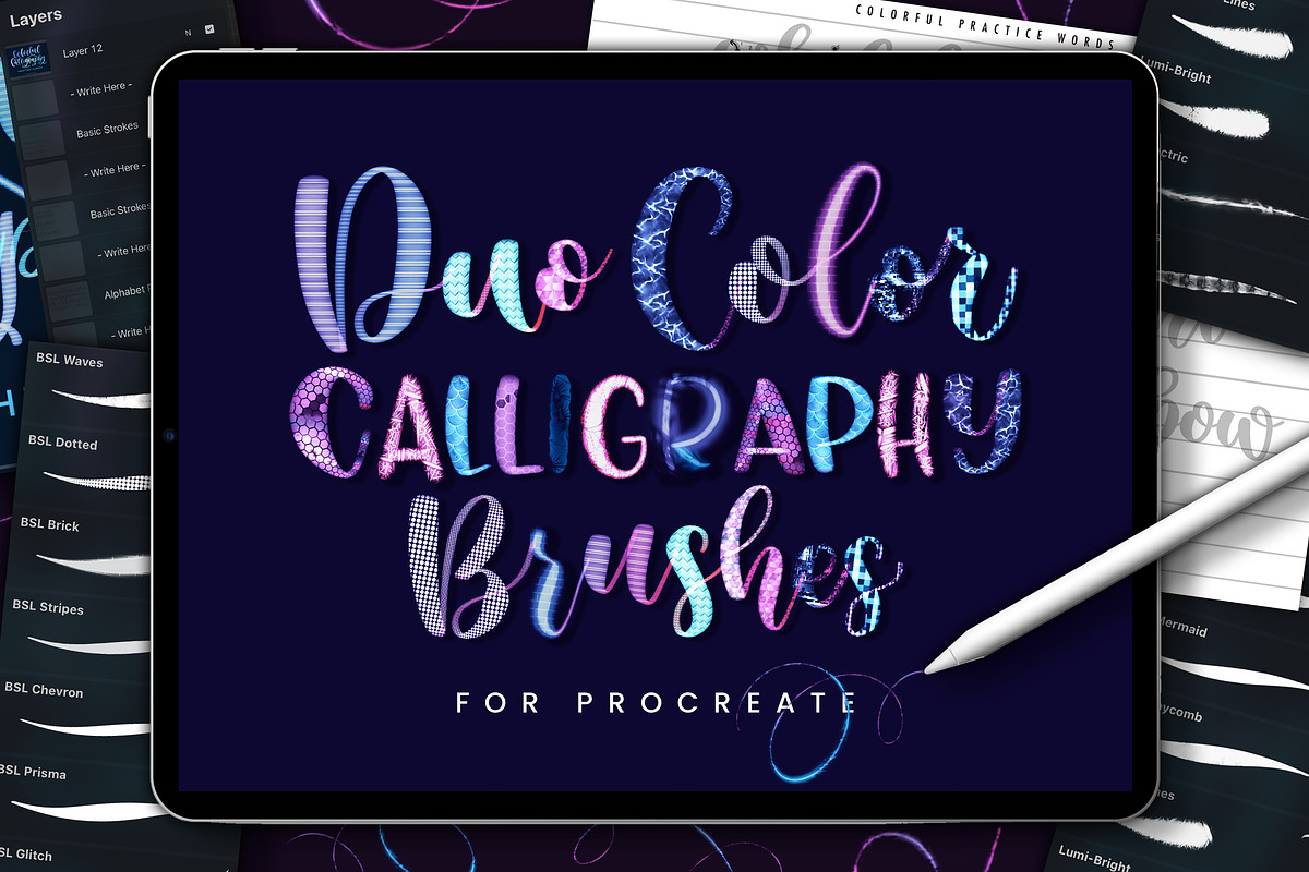 Duo Color Lettering Procreate Brushe, a Brush Add-On by shannonlayne (Photo 1 of 7)