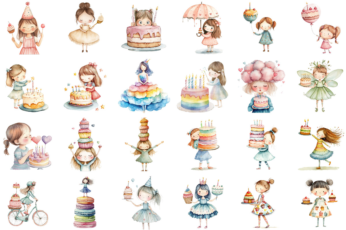 Whimsical Quirky Girl Birthday Cake, an Illustration by Sublimation Artist (Photo 2 of 6)