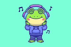 Cute Frog Listening Music Cartoon, an Animal Illustration by Catalyst Labs