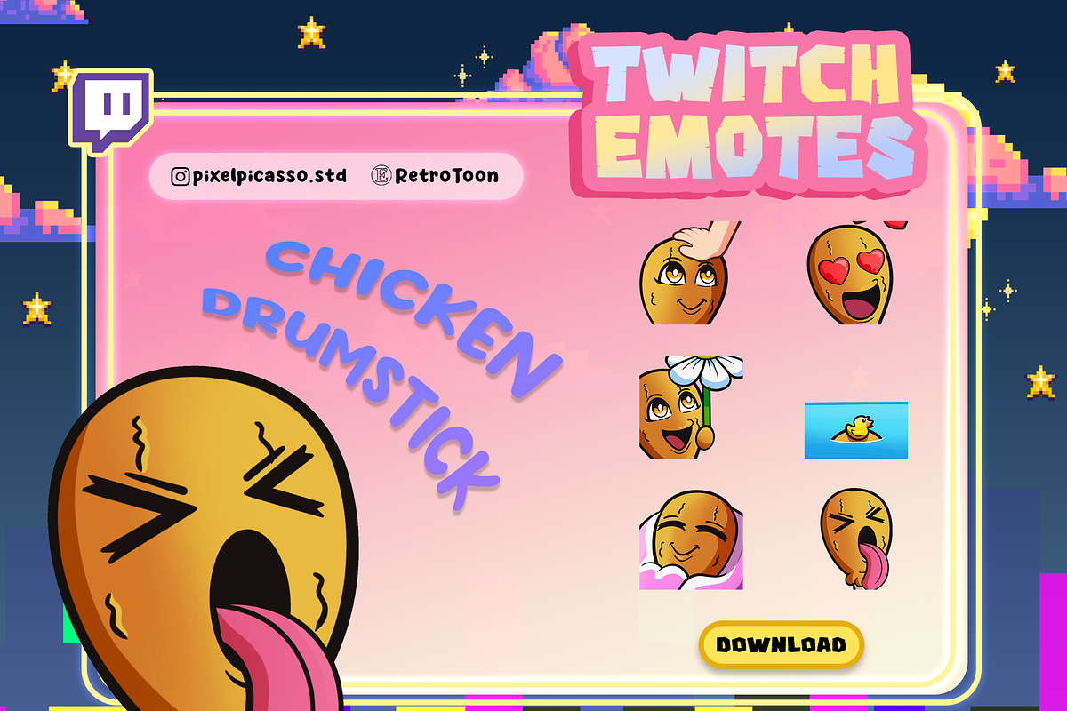 Chicken Drumstick Twitch Emotes, an Emoji Icon by Pixel Picasso Studio (Photo 1 of 5)